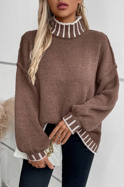 NINEXIS - CWOSWL2841_STRIPED TURTLENECK OVERSIZED KNIT TOP: WHITE / (L) 1