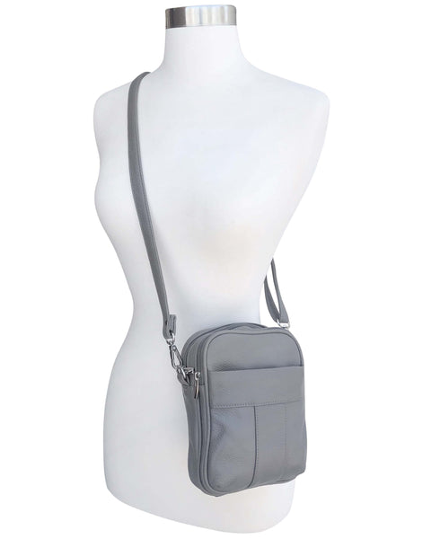 Roma Leathers - W008 cowhide leather crossbody: Gray