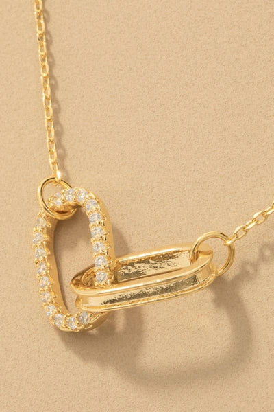 Fame Accessories - Gold Dipped Cz Pave Oval Link Pendant Necklace: S