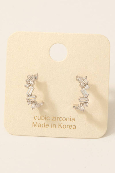 Fame Accessories - Mixed Cz Studs Mini Hoop Earrings: G