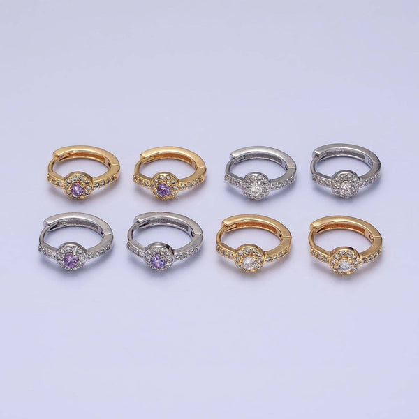 Aim Eternal - Gold Filled Clear/Purple Round CZ 13mm Huggie Earrings: Gold / Clear