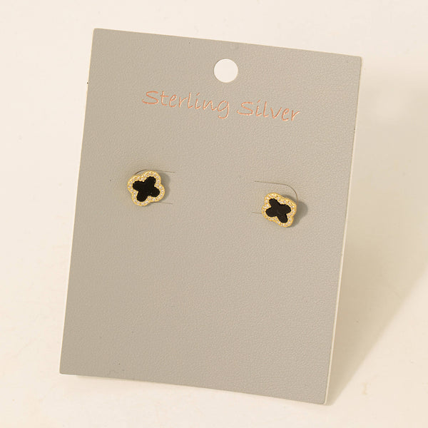 Fame Accessories - Sterling Silver Studded Clover Stud Earrings: GMO