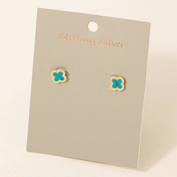 Fame Accessories - Sterling Silver Studded Clover Stud Earrings: GMO