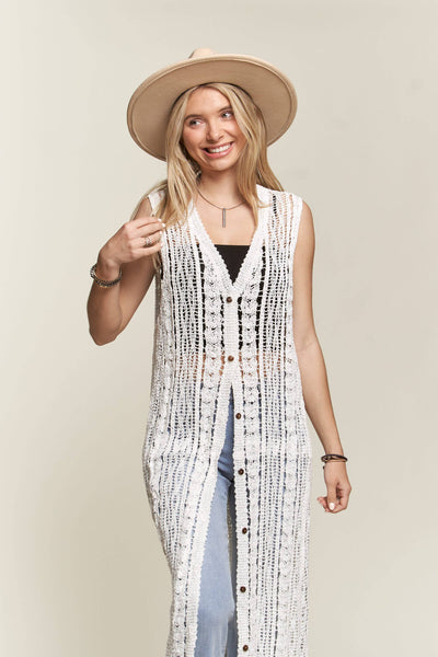Madelyn - LEJ3614-CARDIGAN CROCHET SLEEVELESS: ML / BEIGE