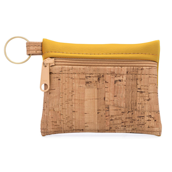 Key Chain Zipper Pouch | Rustic Cork + Faux Leather: Linen