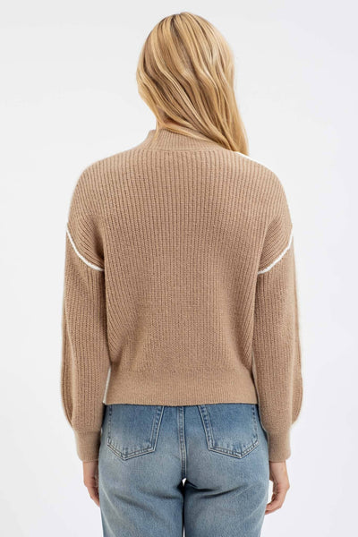 Blu Pepper - COLORBLOCK MOCK NECK EXPOSED SEAM KNIT SWEATER: IVORY