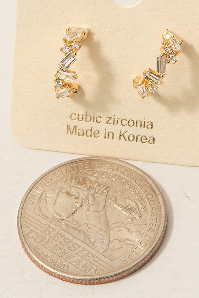 Fame Accessories - Mixed Cz Studs Mini Hoop Earrings: G