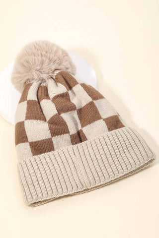 Anarchy Street - Checkered Pattern Pom Beanie: BE