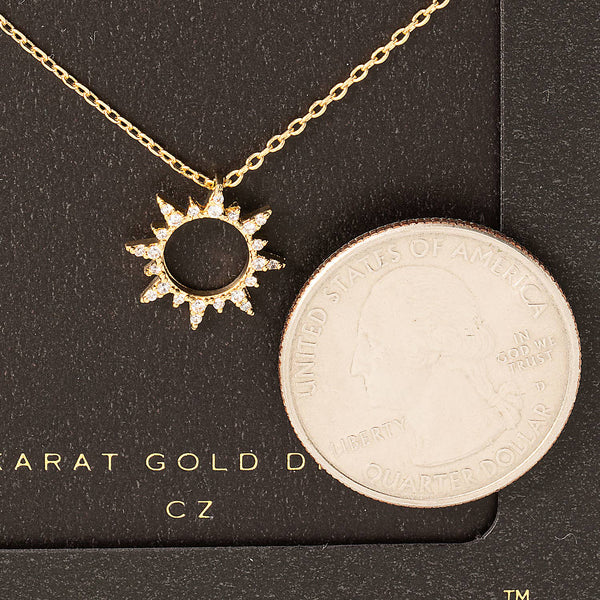Fame Accessories - Secret Box Pave Circle Sun Charm Necklace: WG