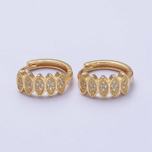 Aim Eternal - Gold, Silver Micro Paved CZ Marquise Geometric Lined 15mm Huggie Earrings | AB505 AB511: Gold