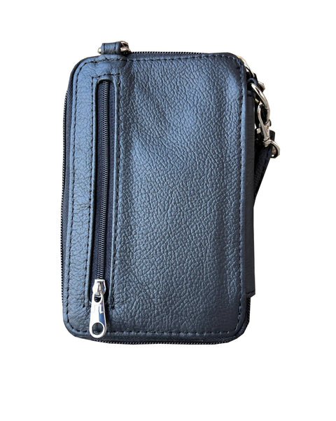 Roma Leathers - 3140 BK phone pouch with credit card slots adjustable strap: Light brown