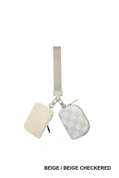 Vanilla Monkey - Dual Pouch Wristlet Keychain Wallet: WHITE/ARMY GREEN / 1 (ONE SIZE)