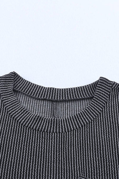 Little Daisy Closet - LDC Striped Ribbed Knit T-shirt Shift Dress: Gray / M