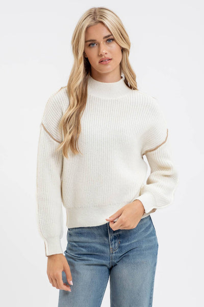 Blu Pepper - COLORBLOCK MOCK NECK EXPOSED SEAM KNIT SWEATER: IVORY