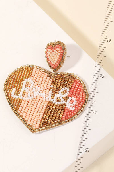 Anarchy Street - Seed Beaded Bride Print Heart Earrings: BLS