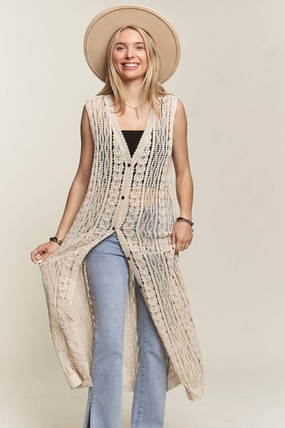 Madelyn - LEJ3614-CARDIGAN CROCHET SLEEVELESS: ML / BEIGE