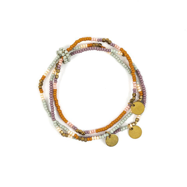 Altiplano - Triple Strand Beaded Stretch Bracelet: Eucalyptus bark