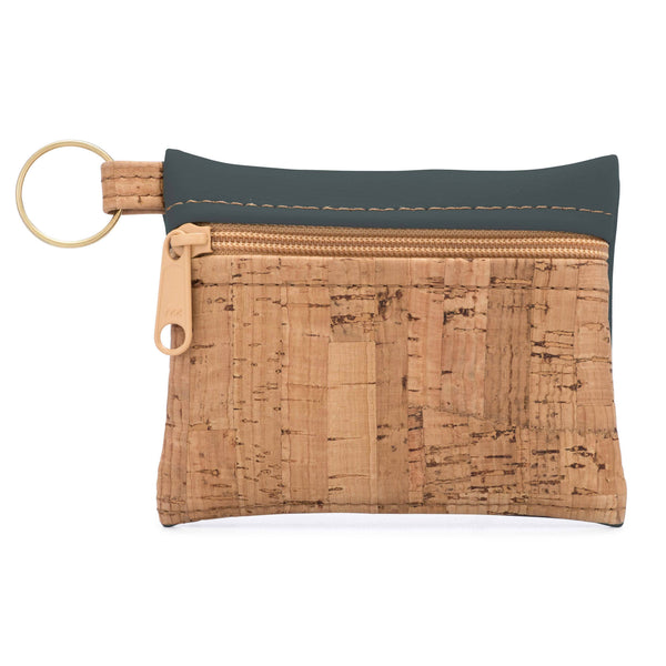 Key Chain Zipper Pouch | Rustic Cork + Faux Leather: Linen