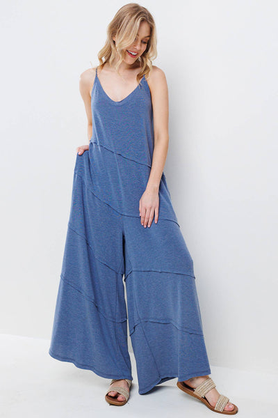 Ces Femme - Solid Jumpsuit With Pockets / BJ6854: S-M-L (2-2-2) / DENIM