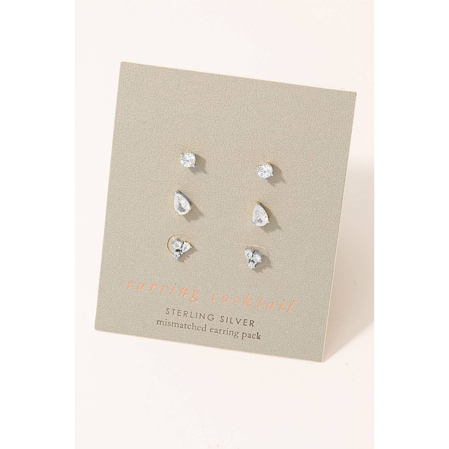 Fame Accessories - Sterling Silver Mismatched Stud Earrings Set: S