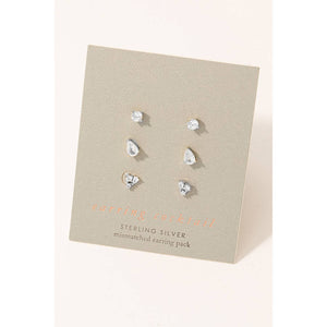 Fame Accessories - Sterling Silver Mismatched Stud Earrings Set: S