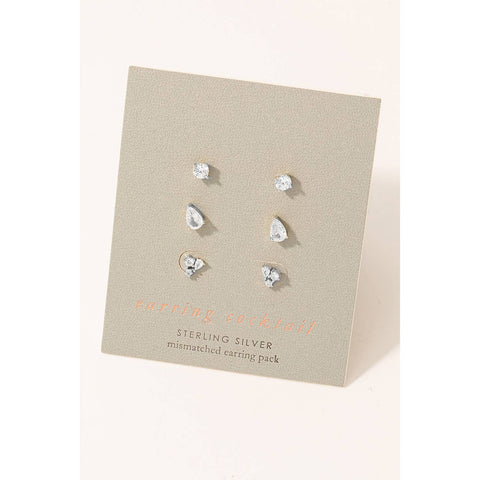 Fame Accessories - Sterling Silver Mismatched Stud Earrings Set: S