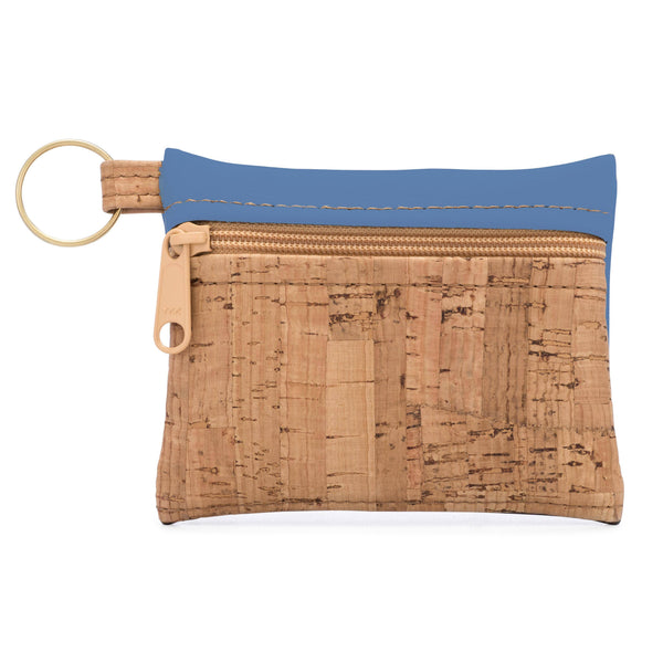 Key Chain Zipper Pouch | Rustic Cork + Faux Leather: Linen