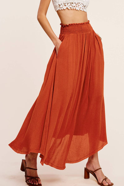 La Miel - JAP4176-Lightweight Spring Summer Maxi Skirt: S / Marsala