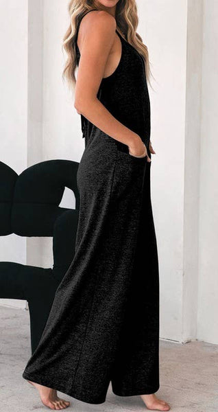 Pretty Bash - Heather Knit Wide Leg Pocket Jumpsuit: Gray / XL / Loose Fit