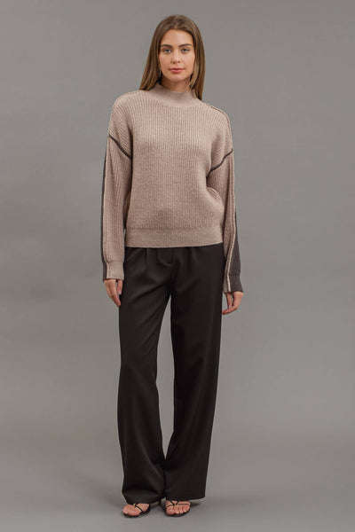 Blu Pepper - COLORBLOCK MOCK NECK EXPOSED SEAM KNIT SWEATER: IVORY