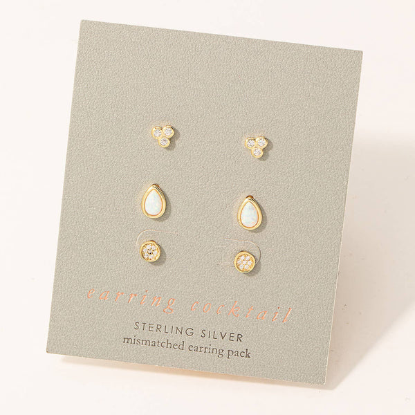 Fame Accessories - Sterling Silver Three Pair Stud Earring Set: S