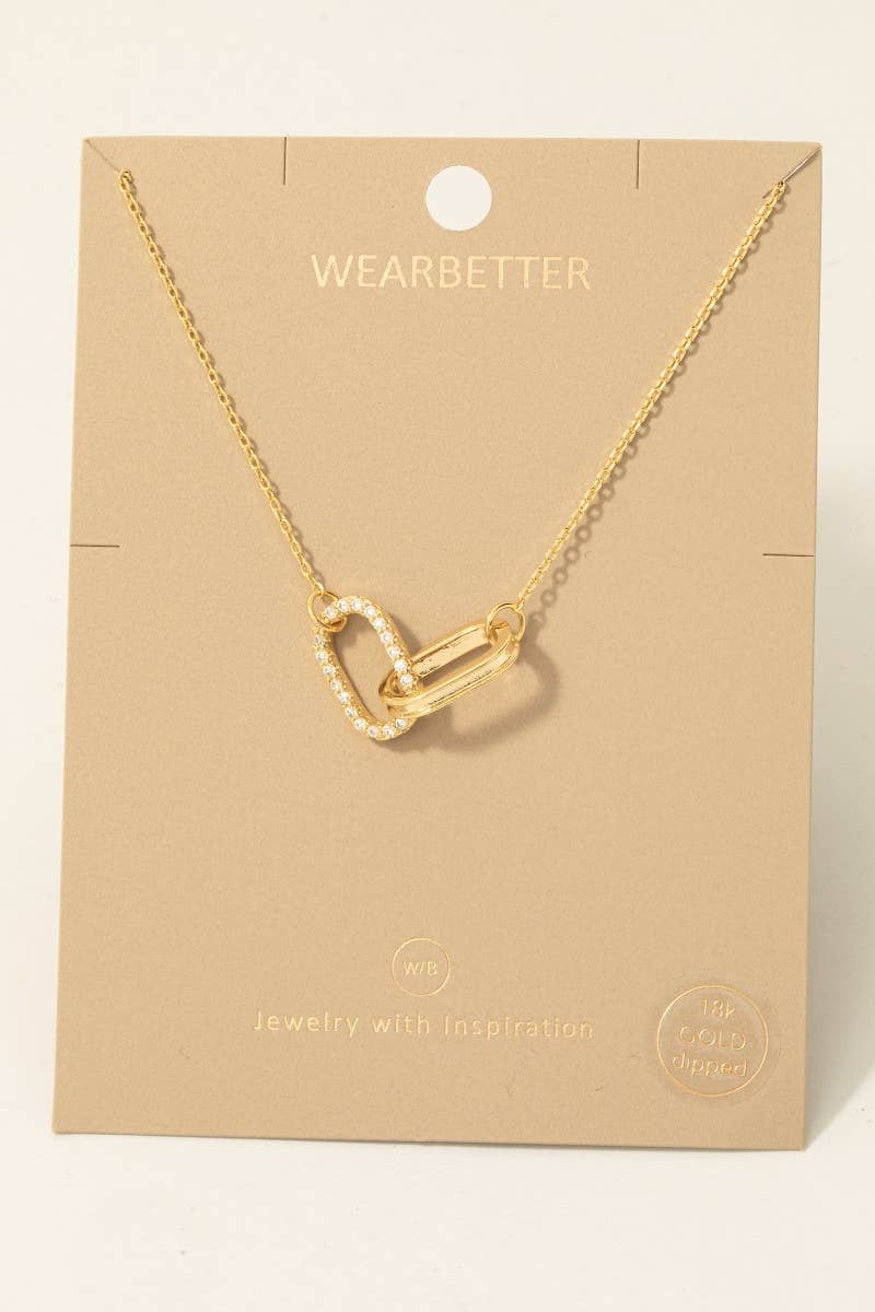 Fame Accessories - Gold Dipped Cz Pave Oval Link Pendant Necklace: G