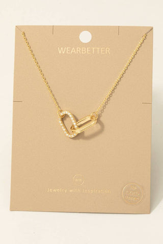 Fame Accessories - Gold Dipped Cz Pave Oval Link Pendant Necklace: G
