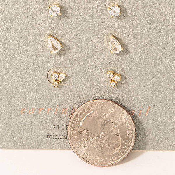Fame Accessories - Sterling Silver Mismatched Stud Earrings Set: G