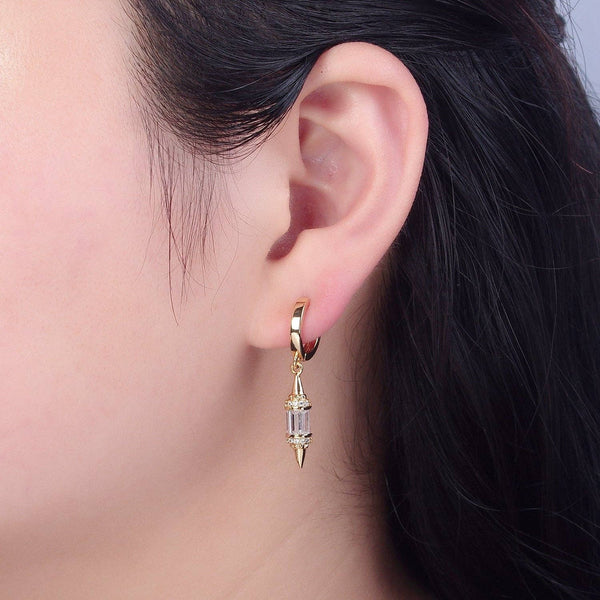 Aim Eternal - 18K Gold Filled pendulum spike drop earrings, Gold Baguette spike dainty earrings, edgy style small spike earrings V-445