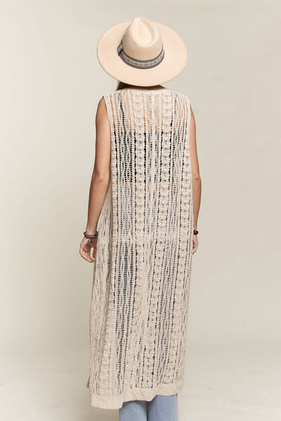 Madelyn - LEJ3614-CARDIGAN CROCHET SLEEVELESS: ML / BEIGE