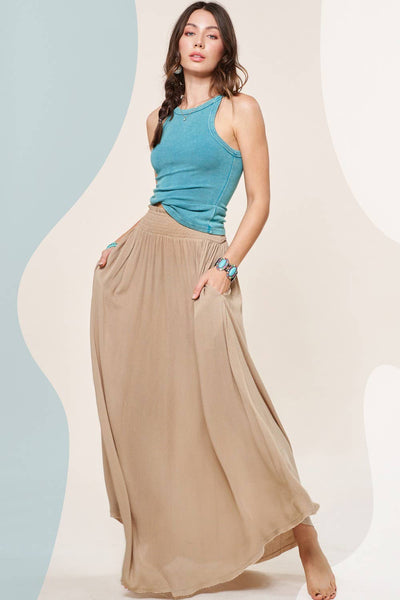 La Miel - JAP4176-Lightweight Spring Summer Maxi Skirt: S / Black