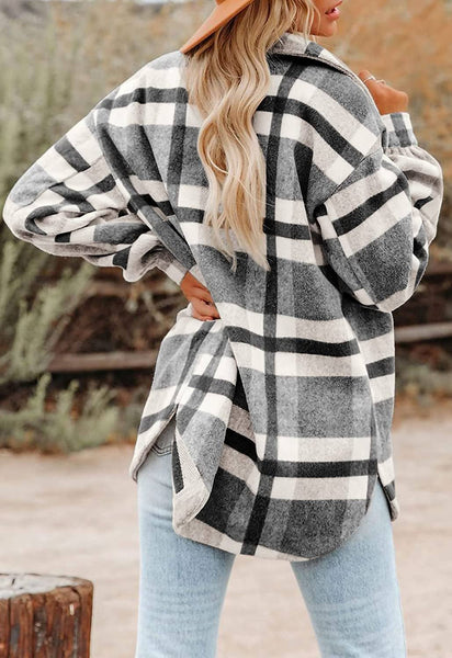 Lovesoft - Women's Plaid Button Flannel Shirt Jacket: Khaki / 100%Polyester / S