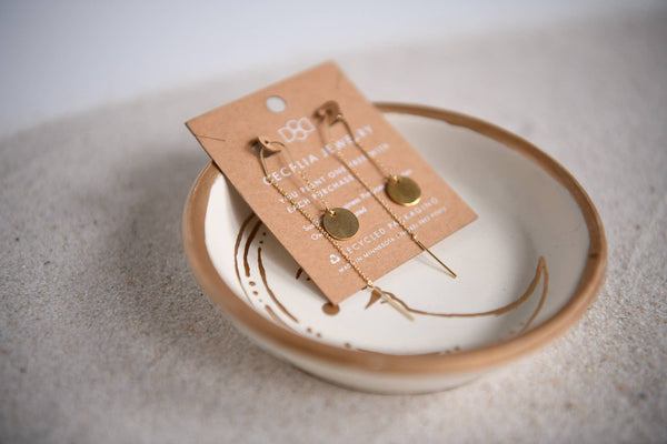 Cecelia Designs Jewelry - Gold Plated Threader Earrings with Gold Charm: Faceted Bead