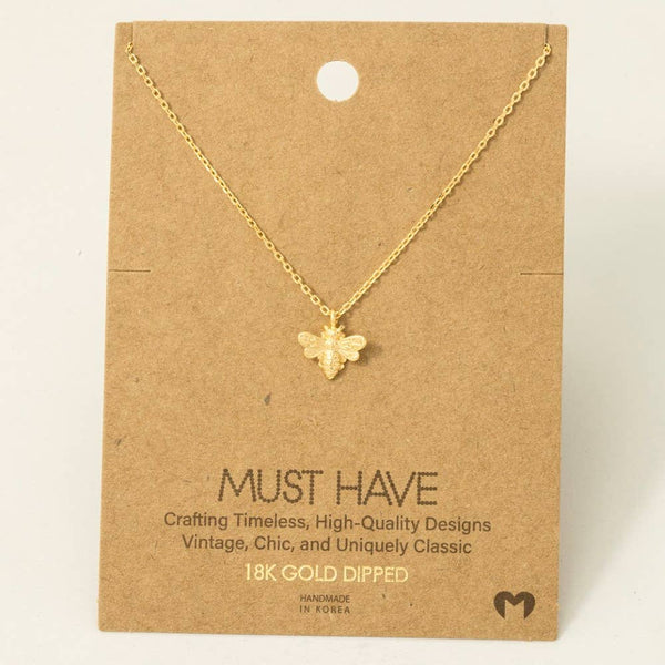 Fame Accessories - Gold Dipped Mini Bee Pendant Necklace: G