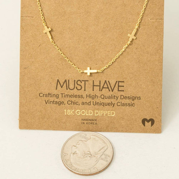 Fame Accessories - Gold Dipped Dainty Cross Station Necklace: G