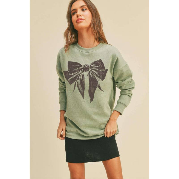 Honestee - Bow Graphic Sweatshirt: BLACK / M