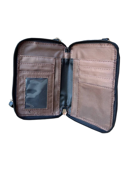 Roma Leathers - 3140 BK phone pouch with credit card slots adjustable strap: Light brown