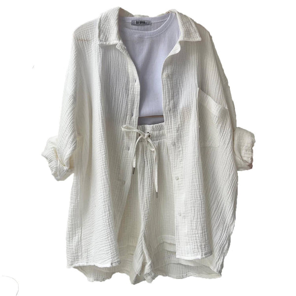 Sweetkama - Ladies Solid Color Top and Short Set Daily Set 23109: Bean Green / L
