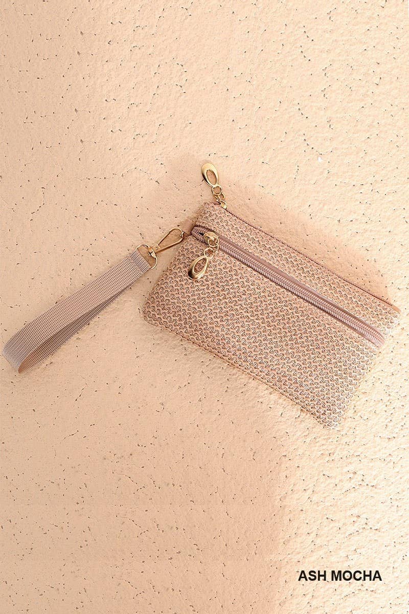 Vanilla Monkey - Boho Woven Straw Wristlet Wallet Bag: ASH MOCHA / 1 (ONE SIZE)