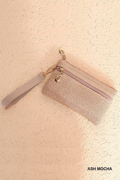 Vanilla Monkey - Boho Woven Straw Wristlet Wallet Bag: BLACK / 1 (ONE SIZE)