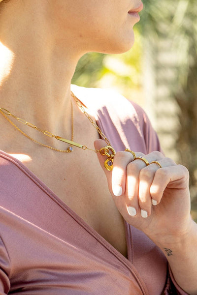 WJW - 18K Gold PVD Engravable Paperclip Charm Holder Necklace: Gold
