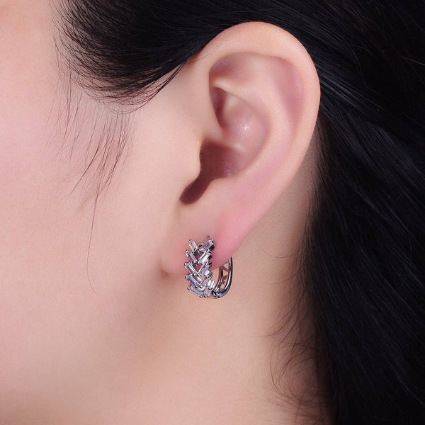 Aim Eternal - Silver, Gold V Double Clear Baguette Huggie Earrings | AB1093 AB1096: Silver