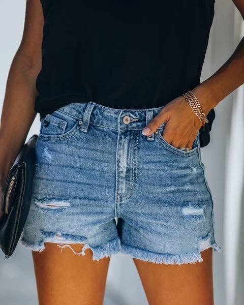Lovesoft - Women's High-rise Ripped Stretch Summer Denim Shorts: M / Black / 73%Cotton/14%Rayon/11% Polyester/2%spandex