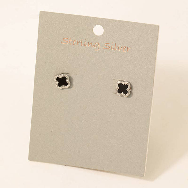 Fame Accessories - Sterling Silver Studded Clover Stud Earrings: GMO